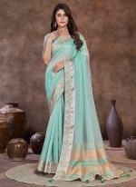 Top Dyed Sky Blue Party Wear Sequins Work Saree